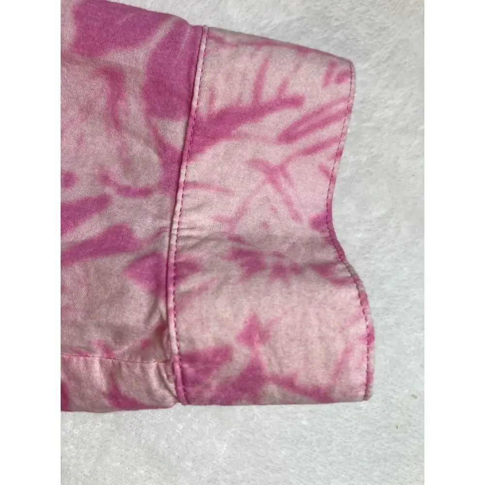 Michael Kors XL‎ Cropped Shirt Top Women Tie Dye Floral Print Pink Barbie